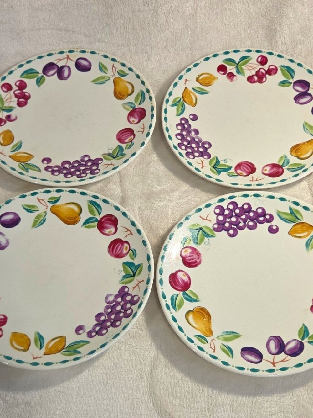 Vintage Farberware Orchard Set of 4 Plates — Fruit Pattern